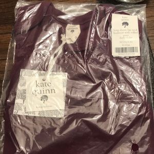 NWT kate quinn long sleeve lap neck bodysuit w rolled arms, dark violet, 6-12mo